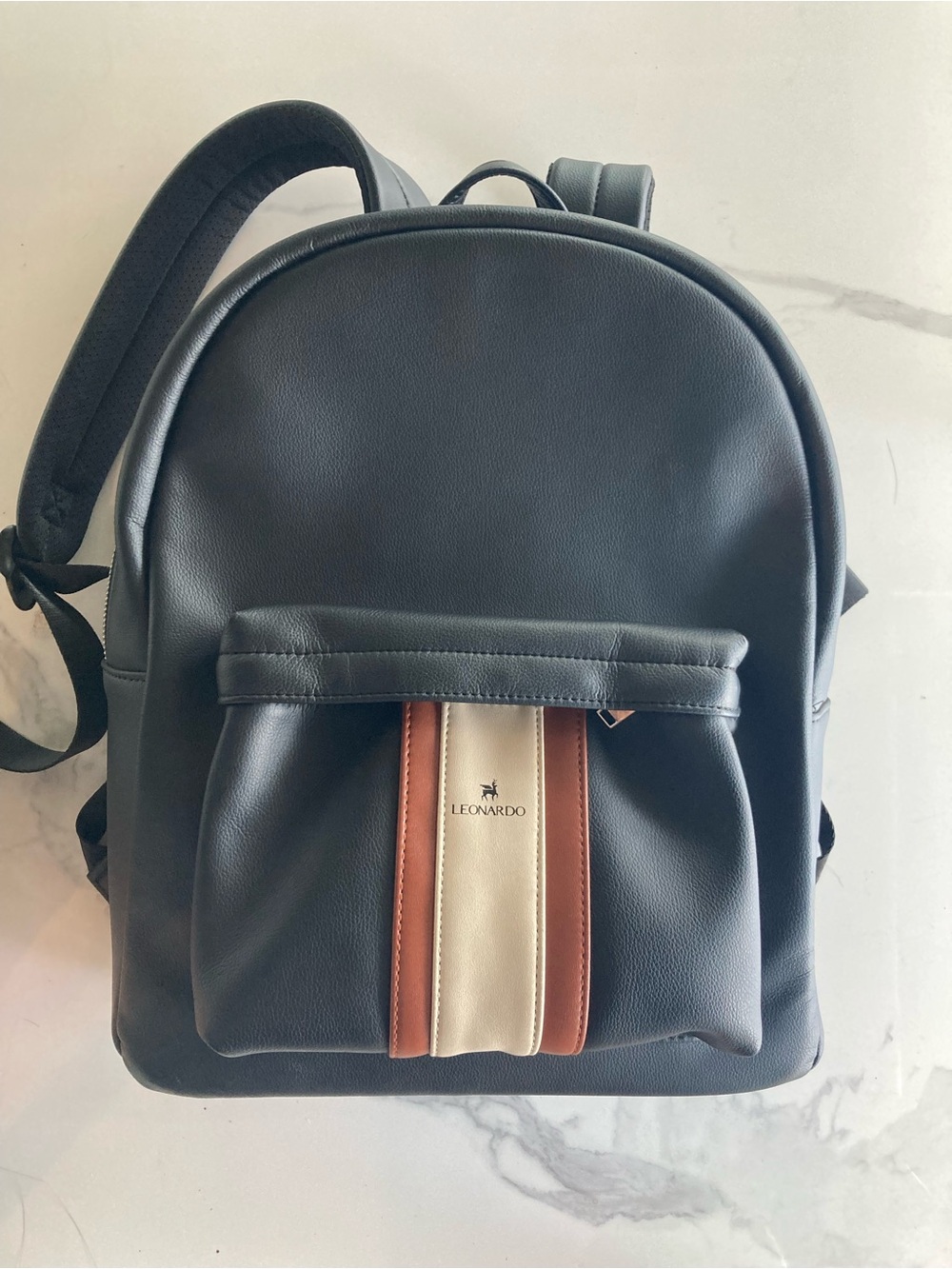 Leonardo Black Backpack with Brown and Cream Center Stripe